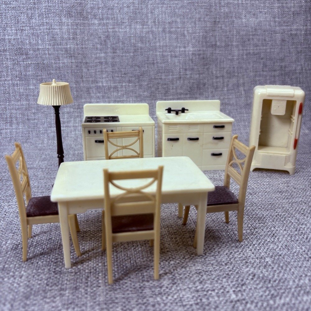 Vintage Renwal Dollhouse Kitchen Furniture Set 9pc Plastic MCM 1950s Made in USA